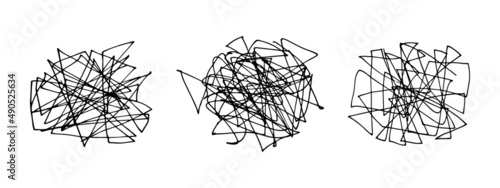 Hand drawn doodle set with abstract tangled scribbles. Vector random chaotic lines. Scribbles collection.