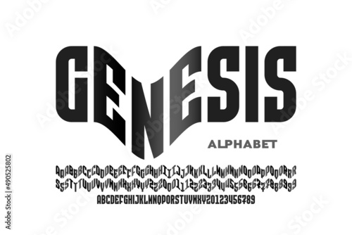 Modern condensed style font with some alternate letters, alphabet leters and numbers