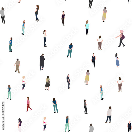 Set of Silhouette Walking People and Children Seamless Pattern Background. Illustration