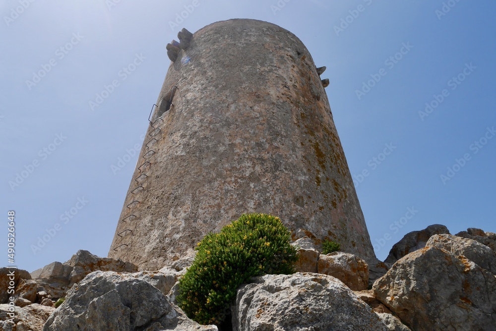 Close up of Talaia d'Albercutx watchtower, close to Cap de Formentor. Majorca, Spain.
