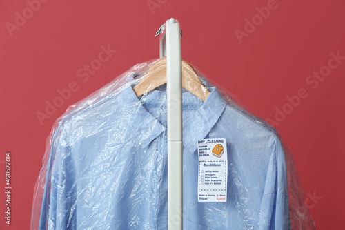Rack with clean blue shirts...