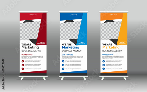 Creative Unique Corporate Roll Up Banner Template. professional roll up stand banner template design. Abstract modern roll up background. Vertical roll up template billboard, banner stand