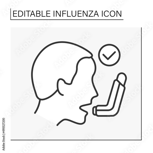  Inhaler line icon.Treatment of shortness of breath. Asthma treatment.Healthcare. Influenza concept. Isolated vector illustration. Editable stroke