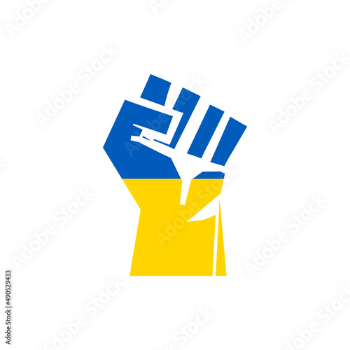 Human fist Ukraine flag. Stop war Russia and Ukraine. Pray for Ukraine. Vector isolated illustration