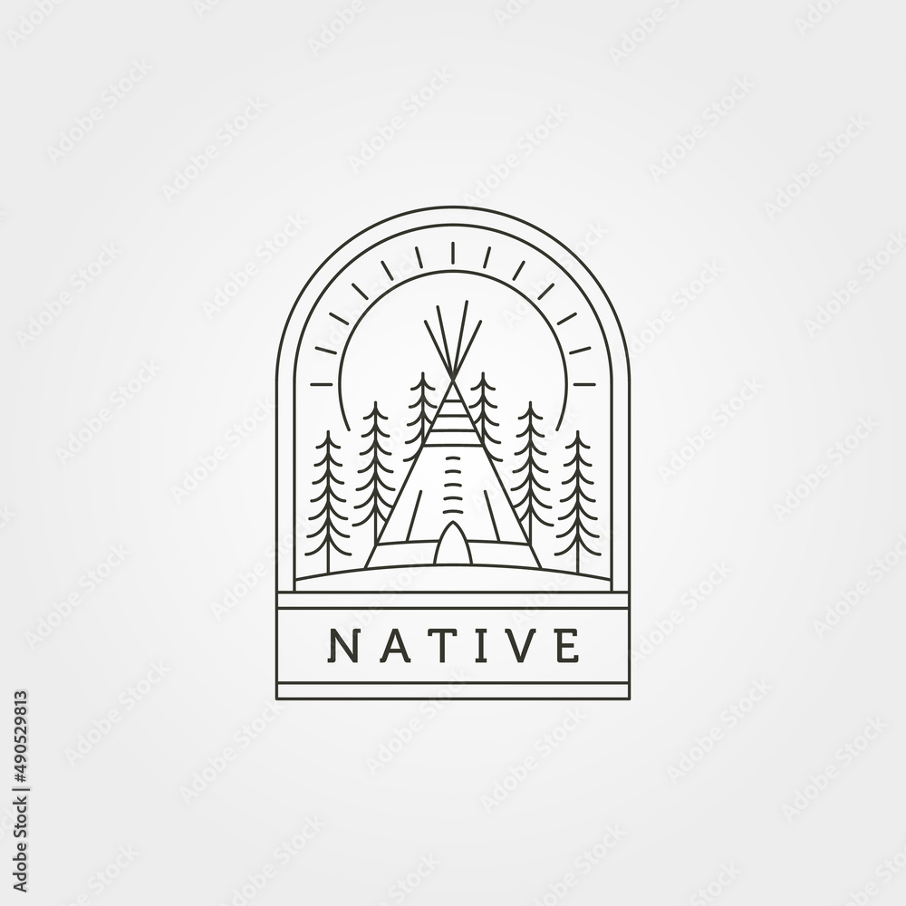 teepee tent line art badge symbol illustration design, indian tent design teepee tent line art badge symbol illustration design, indian tent design