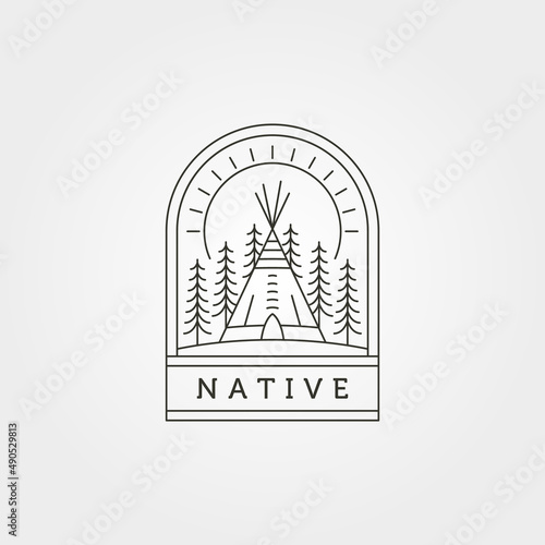 teepee tent line art badge symbol illustration design, indian tent design