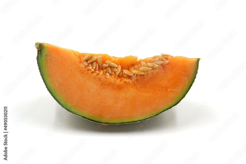 Slice of fresh cantaloupe melon on white background Slice of fresh cantaloupe melon on white background