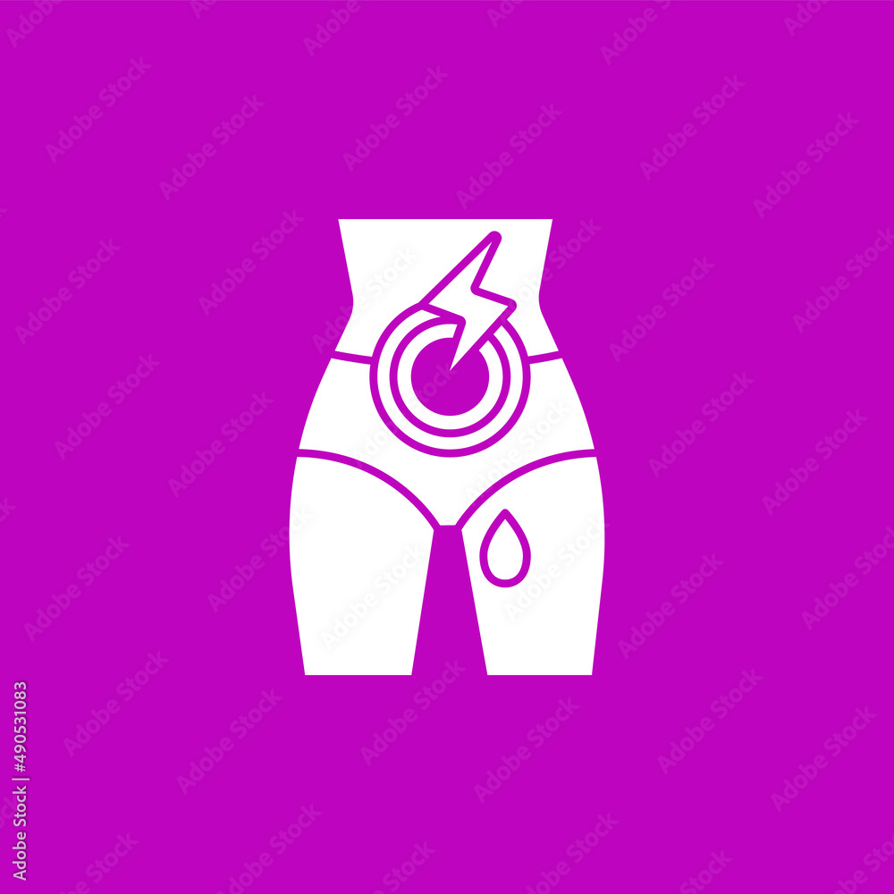 Pain glyph icon. Period symptoms. Stomachache. Menstruation concept. Filled flat sign. Isolated silhouette vector illustration Pain glyph icon. Period symptoms. Stomachache. Menstruation concept. Filled flat sign. Isolated silhouette vector illustration