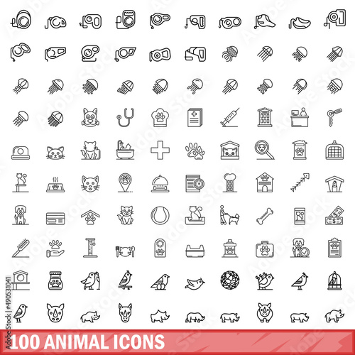 100 animal icons set. Outline illustration of 100 animal icons vector set isolated on white background