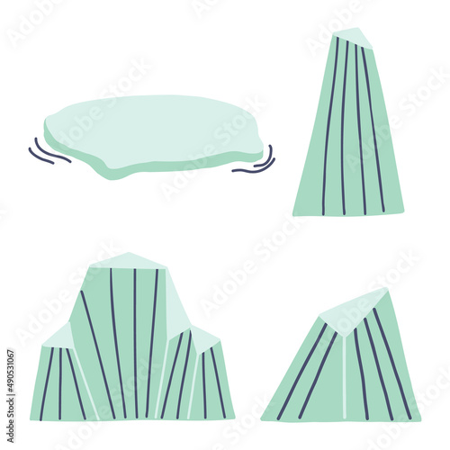 Set Ice Iceberg. Underwater Doodle illustration nature. Hand drawn nursery baby scandinavian style, kids clipart naive art