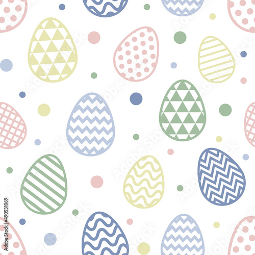 Colourful Easter pattern with bunnies and colourful eggs. Vector