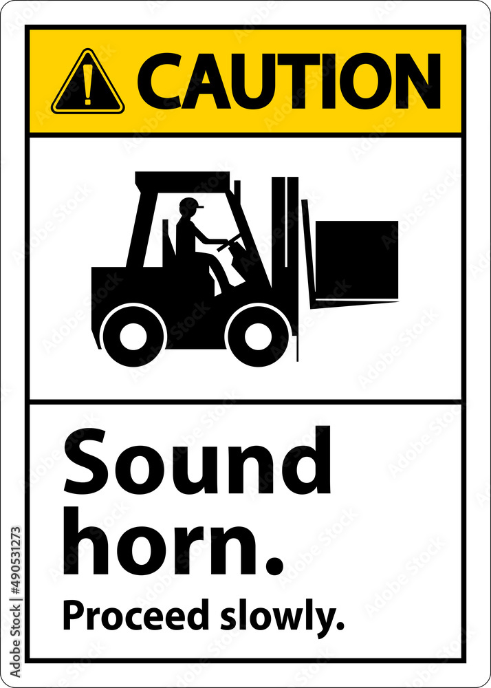 Caution Sound Horn Proceed Slowly Sign On White Background Caution Sound Horn Proceed Slowly Sign On White Background