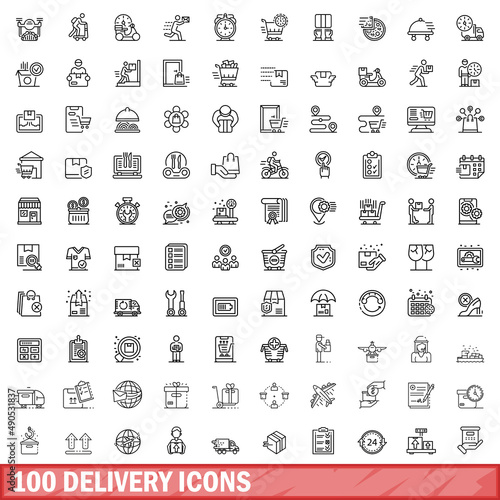 100 delivery icons set. Outline illustration of 100 delivery icons vector set isolated on white background