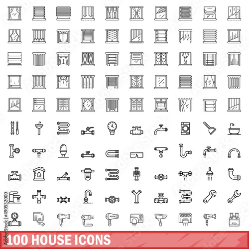 100 house icons set. Outline illustration of 100 house icons vector set isolated on white background