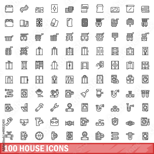 100 house icons set. Outline illustration of 100 house icons vector set isolated on white background