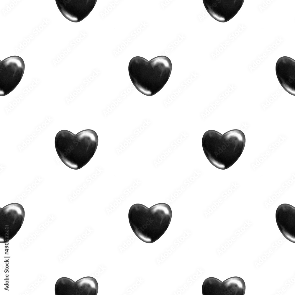 Seamless pattern of black textured hearts arranged in diagonal rows on a white background. Seamless pattern of black textured hearts arranged in diagonal rows on a white background.