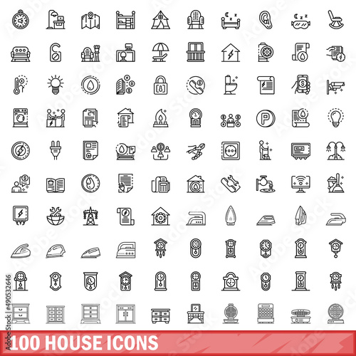 100 house icons set. Outline illustration of 100 house icons vector set isolated on white background