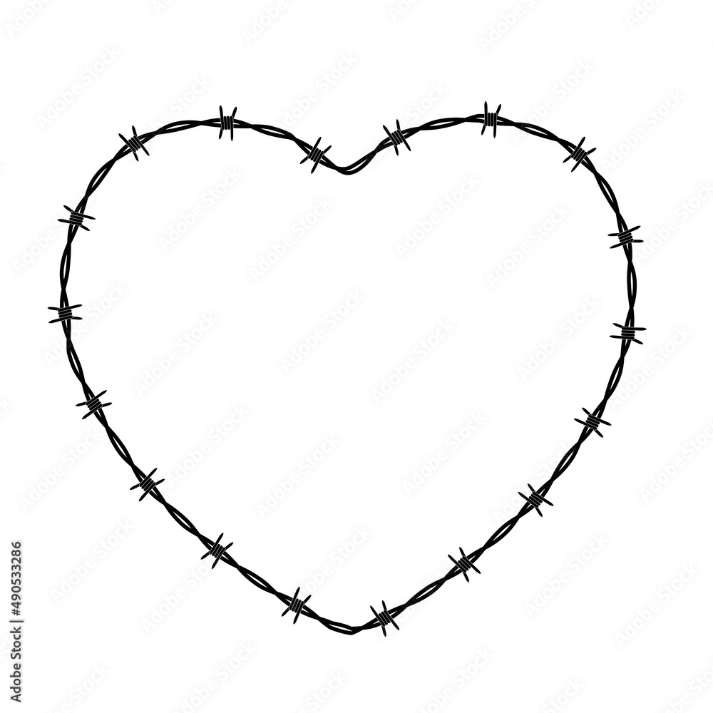 Heart Shaped conclusion symbol, sign. Barbed wire isolated on white background. Illustration Heart Shaped conclusion symbol, sign. Barbed wire isolated on white background. Illustration