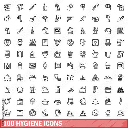 100 hygiene icons set. Outline illustration of 100 hygiene icons vector set isolated on white background