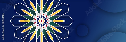 Ramadhan pattern blue colorful wide banner design background