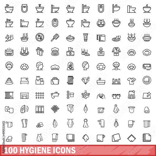 100 hygiene icons set. Outline illustration of 100 hygiene icons vector set isolated on white background