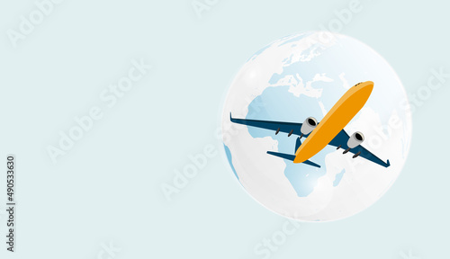 Airplane and Globe Background. Illustration.
