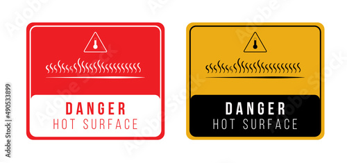 Hot Surface sign warning in red or yellow color