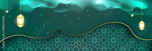 Ramadhan green colorful wide banner design background