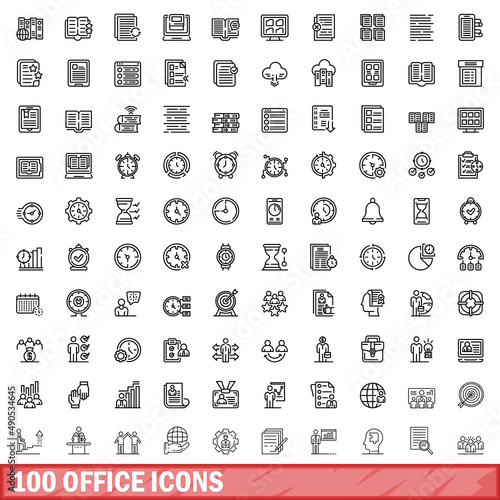 100 office icons set. Outline illustration of 100 office icons vector set isolated on white background