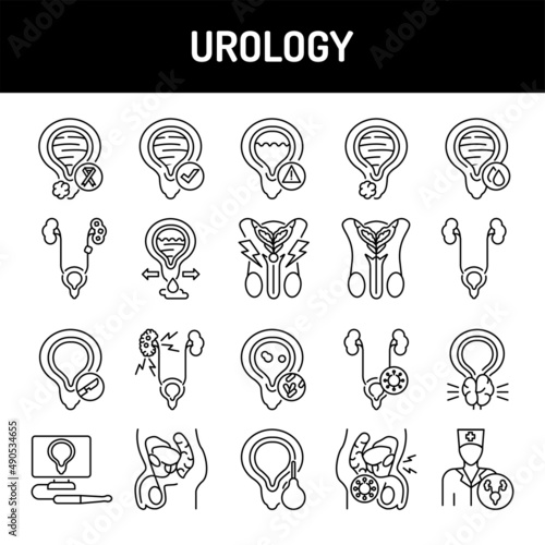Urology line icons set. Isolated vector element.