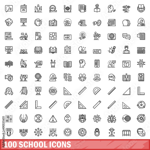 100 school icons set. Outline illustration of 100 school icons vector set isolated on white background