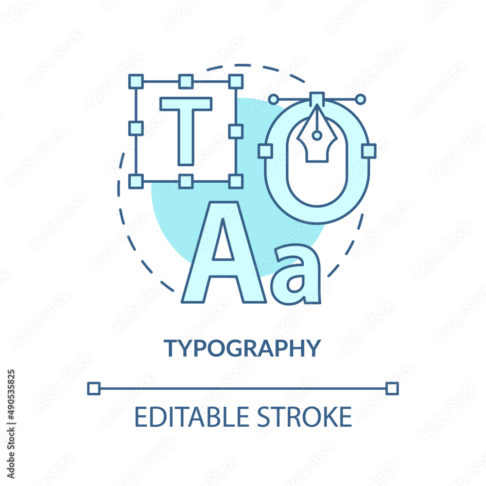Typography turquoise concept icon. Designer tool. Principles of graphic ...