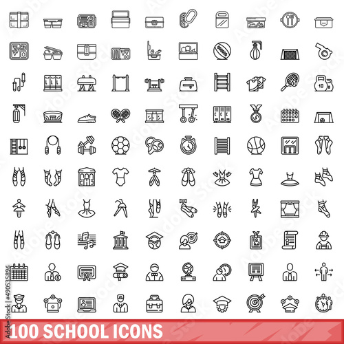 100 school icons set. Outline illustration of 100 school icons vector set isolated on white background