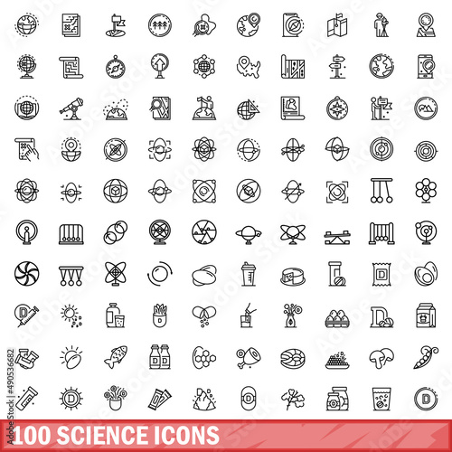 100 science icons set. Outline illustration of 100 science icons vector set isolated on white background