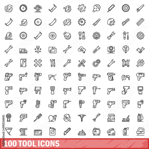 100 tool icons set. Outline illustration of 100 tool icons vector set isolated on white background
