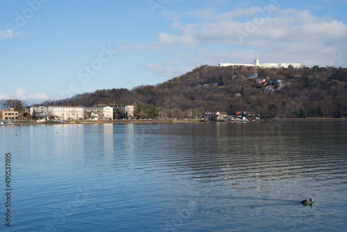 View of the Yamanaka lake in the morning.