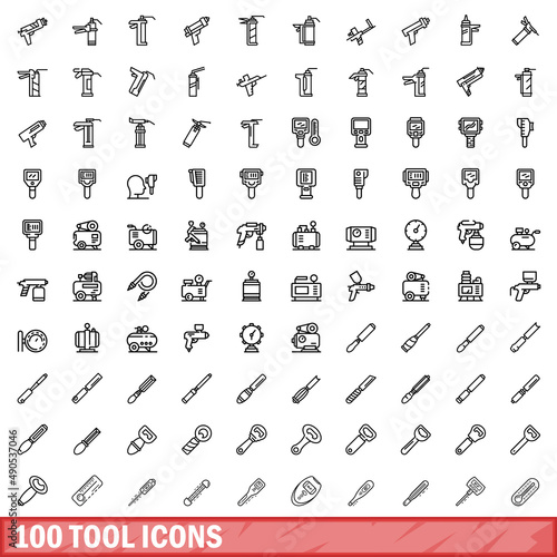 100 tool icons set. Outline illustration of 100 tool icons vector set isolated on white background
