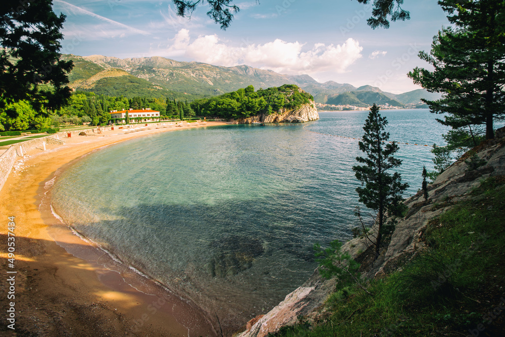 views of the Royal beach near Sveti Stefan in Montenegro
