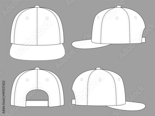Blank White Hip Hop Cap with Adjustable Hook and Loop Strap Closure Template on Gray Background, Vector File