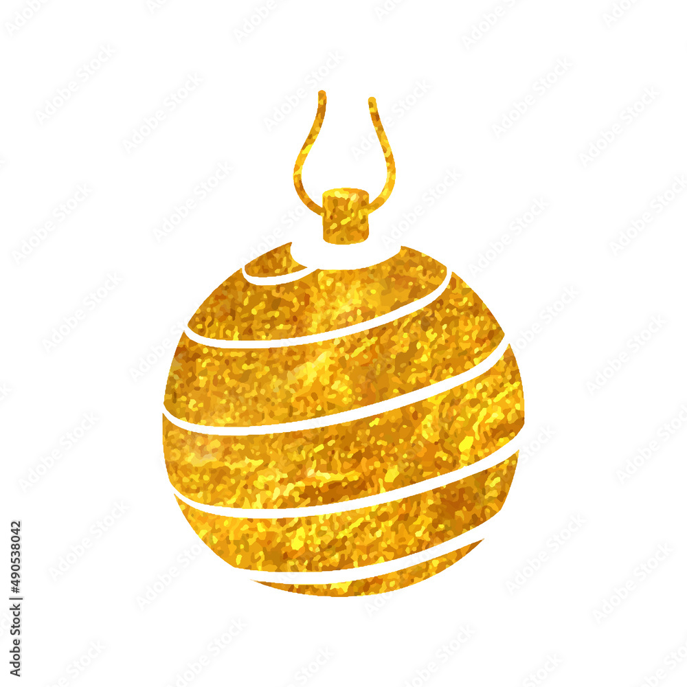 Hand drawn gold foil texture icon Christmas ball Hand drawn gold foil texture icon Christmas ball
