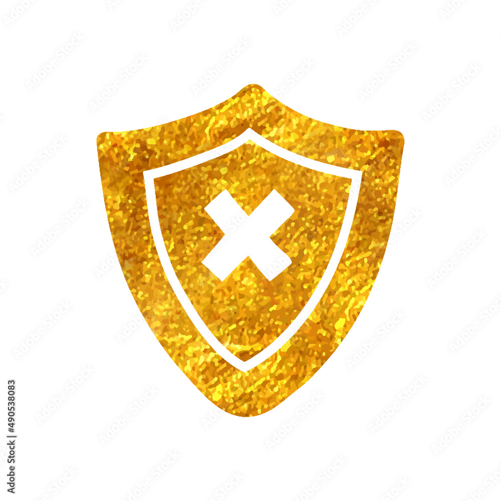 Hand drawn gold foil texture icon Shield Hand drawn gold foil texture icon Shield