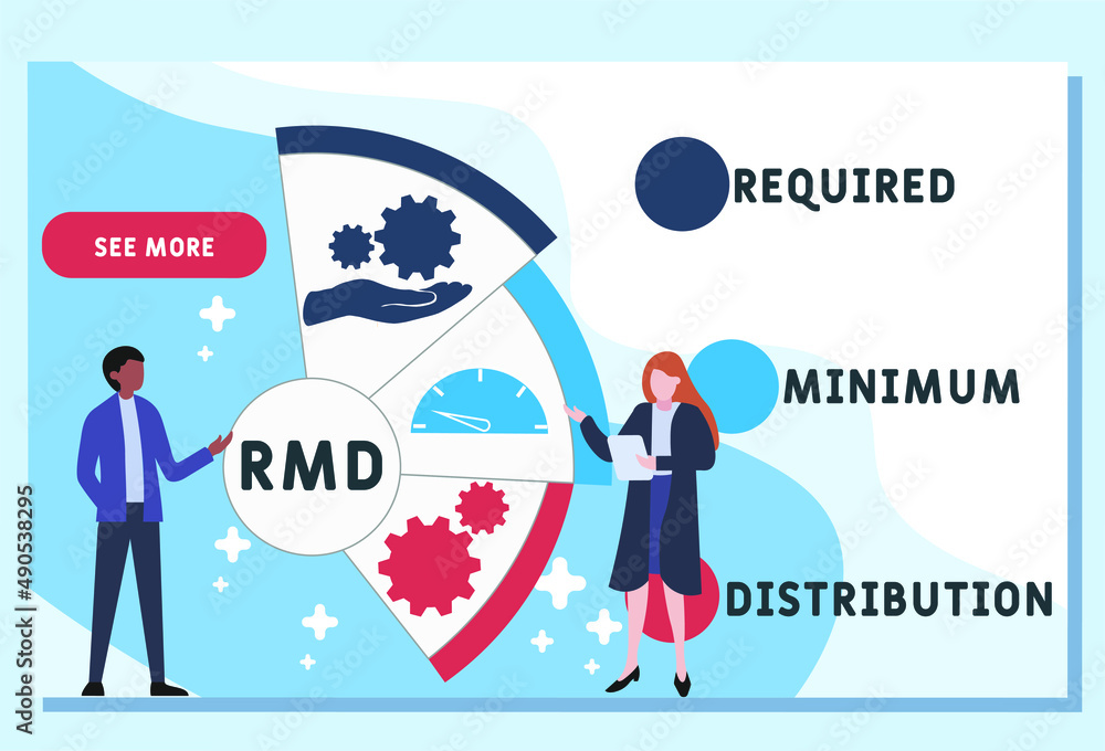 RMD - Required Minimum Distribution acronym. business concept background. vector illustration concept with keywords and icons. lettering illustration with icons for web banner, flyer, landing pag RMD - Required Minimum Distribution acronym. business concept background. vector illustration concept with keywords and icons. lettering illustration with icons for web banner, flyer, landing pag
