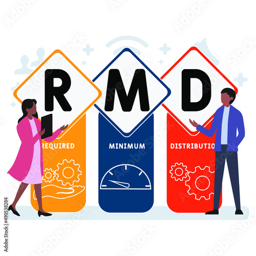 RMD - Required Minimum Distribution acronym. business concept background. vector illustration concept with keywords and icons. lettering illustration with icons for web banner, flyer, landing pag