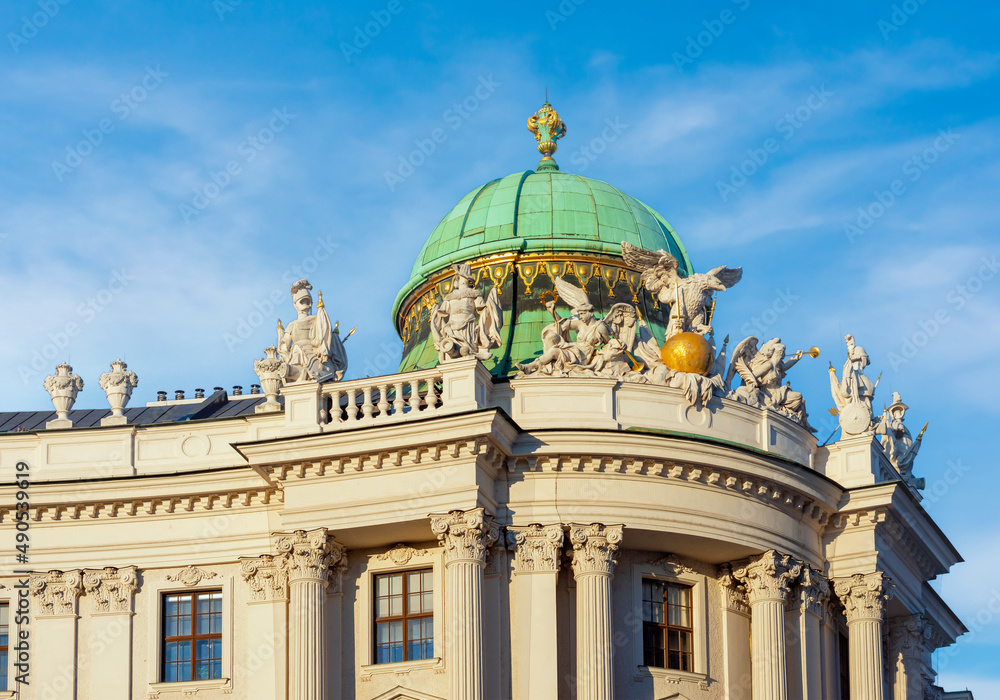 Dome of Hofburg palace on St. Michael square (Michaelerplatz) in Vienna, Austria