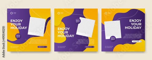 Modern universal social media post template. Web banner, flyer or poster for ads offer sale promotion marketing. Design for travel, business, food menu, fashion, creative digital agency.