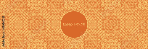 Asian background motif in oriental geometric style. Yellow orange seamless pattern for wrapping, banner, fabric, texture. Japanese vector spring complex dynamic ornament.