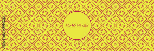 Asian background motif in oriental geometric style. Yellow red seamless pattern for wrapping, banner, fabric, texture. Japanese vector spring intricate ornament.
