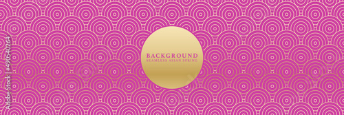 Asian background motif in oriental geometric style. Golden pink gradient seamless pattern for wrapping, banner, fabric, texture. Japanese vector premium rich ornament.