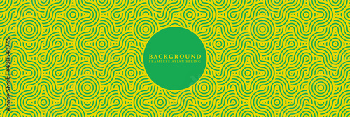 Asian background motif in oriental geometric style. Yellow green  seamless pattern for wrapping, banner, fabric, texture. Japanese vector spring abstract lake ornament.