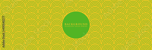 Asian background motif in oriental geometric style. Yellow green seamless pattern for wrapping, banner, fabric, texture. Japanese vector spring nature and fields ornament.